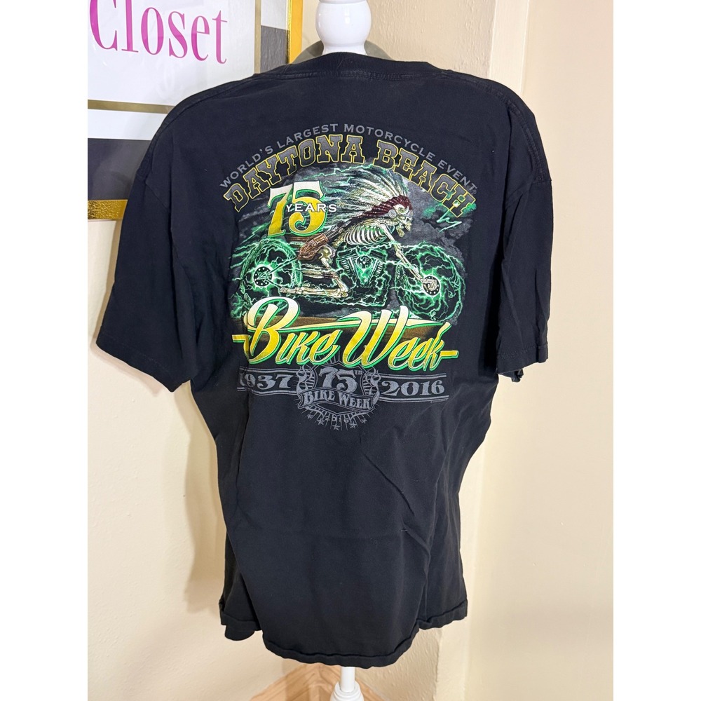 Daytona Beach Bike Week 75th‎ Anniversary T-Shirt Mens XL Black 2016 Motorcycle - Picture 2 of 3